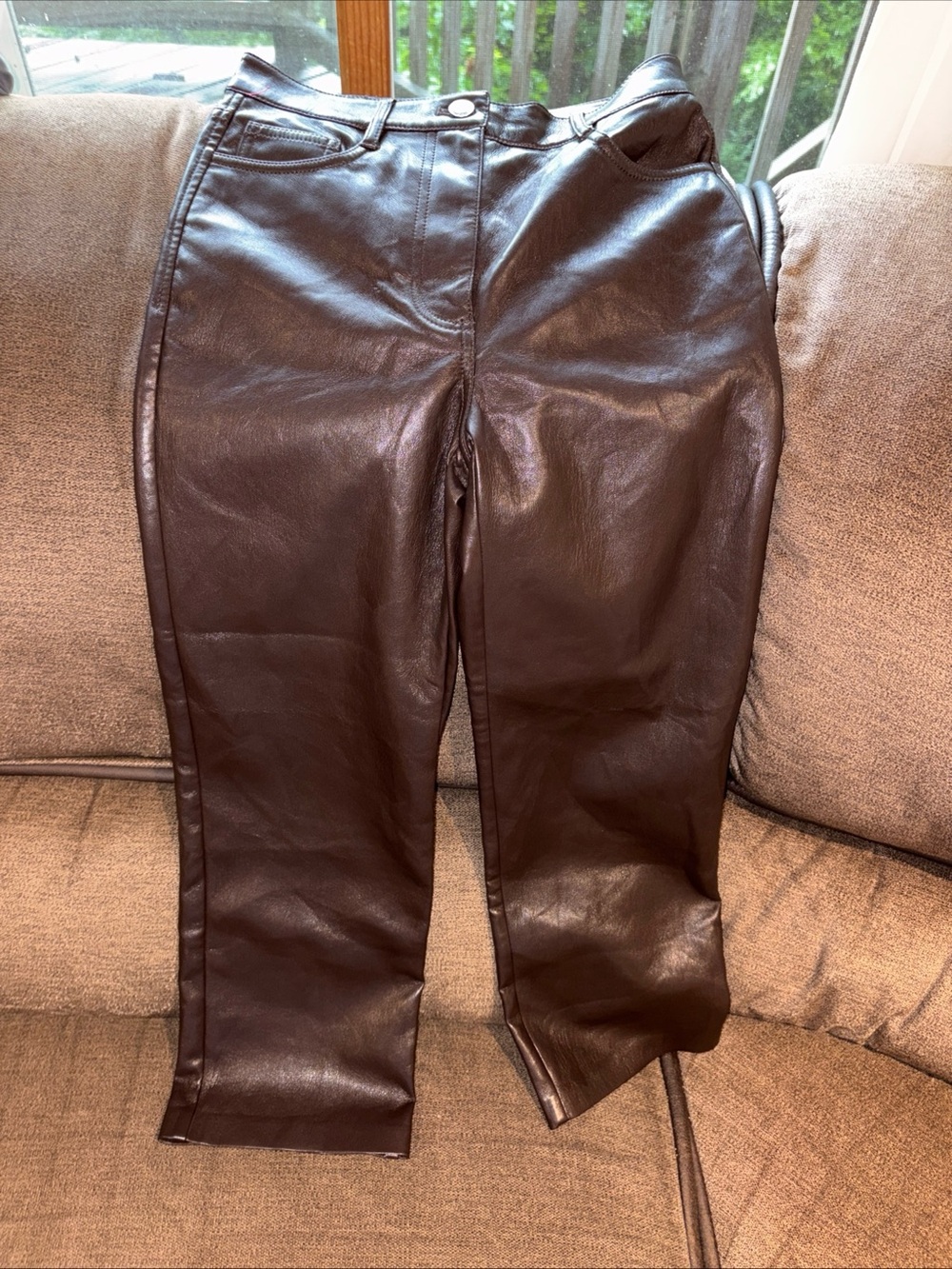 ARITZIA WILFRED The Melina Vegan Leather High Rise Crop  Pants 0 Mocha Brown